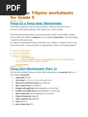 mga uri ng pang abay worksheet grade 5 advance worksheet