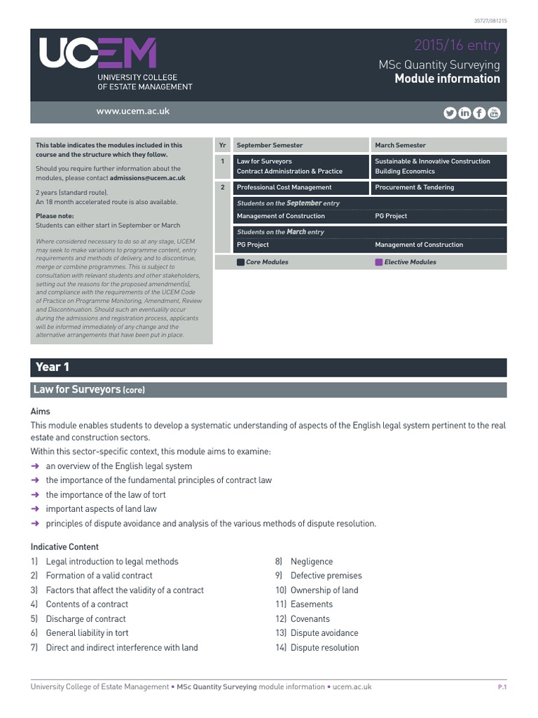 MSc Quantity Surveying Module Overview | PDF | Procurement | Sustainability