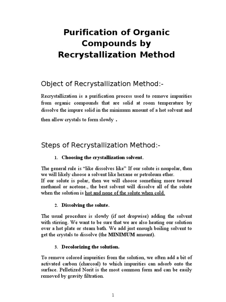 Purification of Organic Compounds by Re Crystallization Method