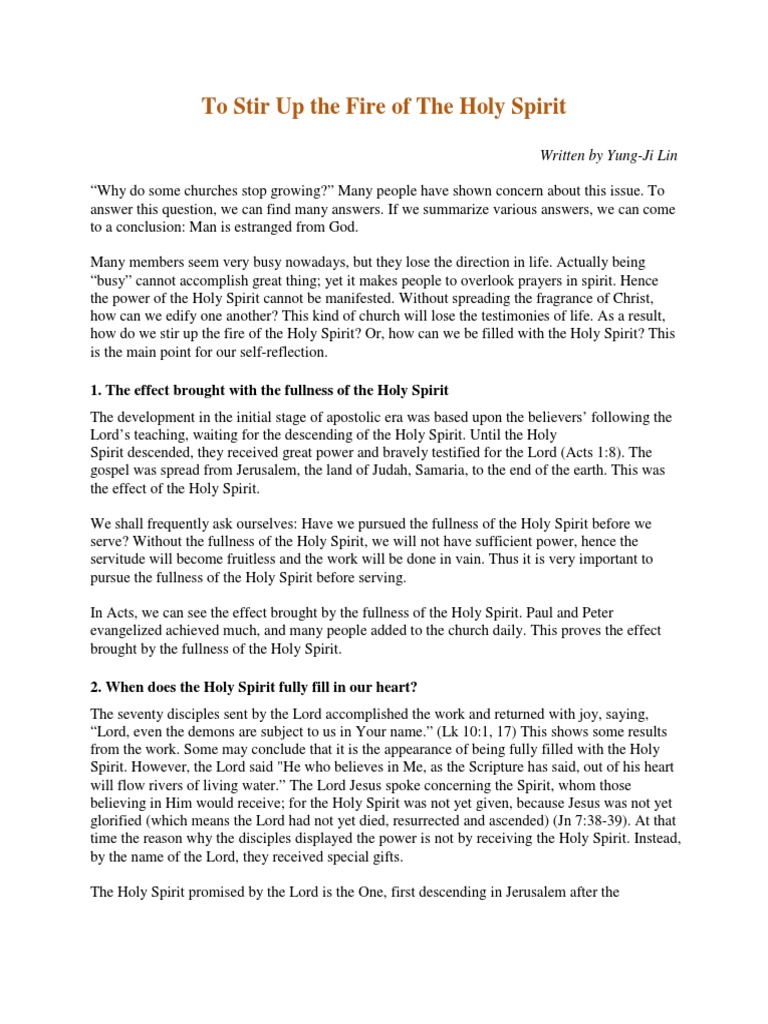Stirring Up the Holy Spirit's Fire | PDF | Acts Of The Apostles | Paul ...