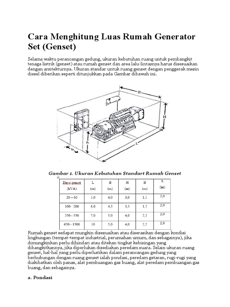 Ukuran dan Standar Ruang Genset | PDF | Teknologi & Rekayasa