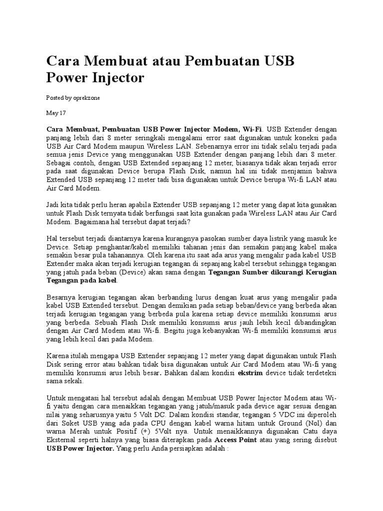 Cara Membuat Atau Pembuatan USB Power Injector | PDF