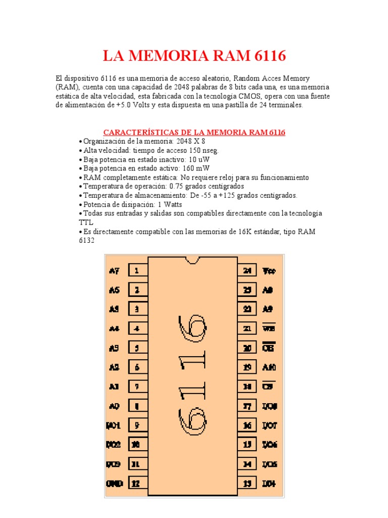Características de la Memoria RAM 6116 | PDF | Memoria de acceso ...