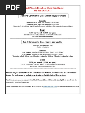 preschool newsletter notice fall 2016 2017 2
