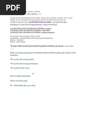 Makna Jazakallahu Khairan Kathira Pdf