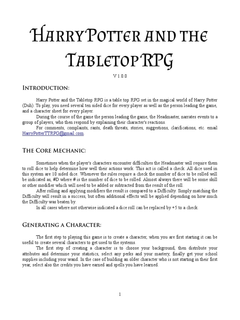 Harry Potter and the Tabletop RPG An Introduction to a New Harry Potter Roleplaying Game PDF