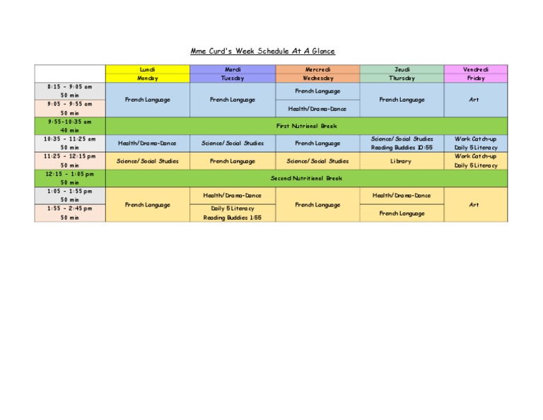 Mme Curd's Weekly Class Schedule | PDF