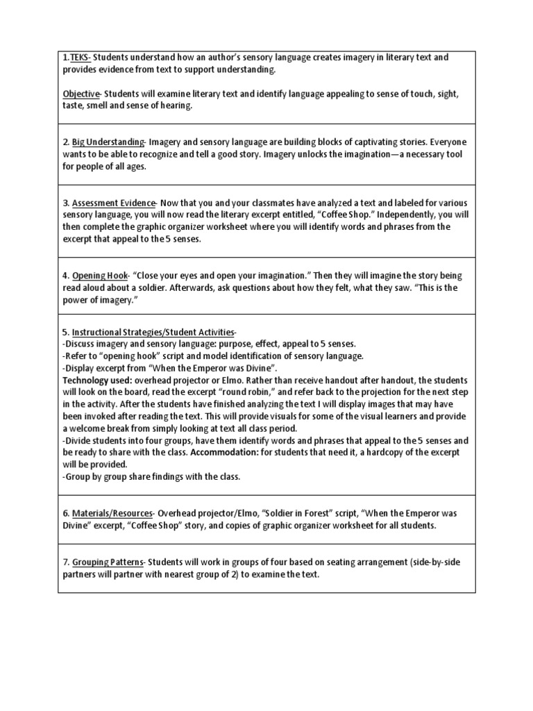 Worksheets Sensory Imagery Worksheet ipgnew senses perception