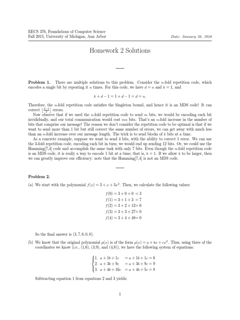 HW2 Sol | PDF | Encodings | Equations