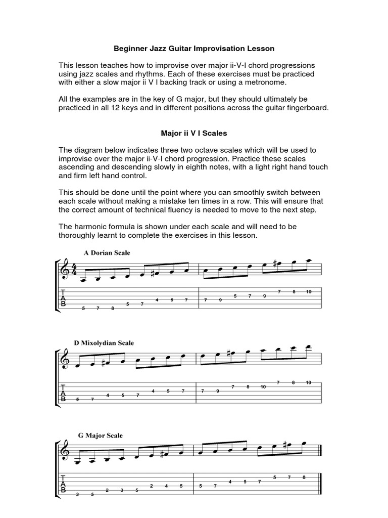 Beginner Jazz Guitar Improvisation Lesson Scale (Music) Jazz