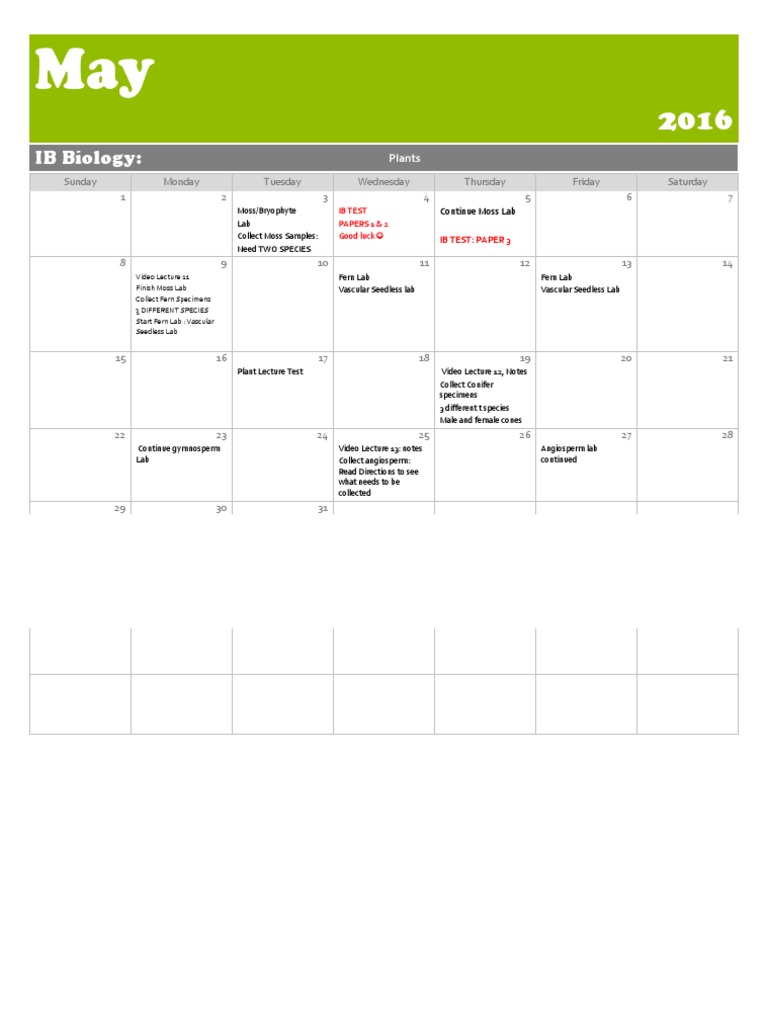 May Ib Biololgy Calendar | PDF