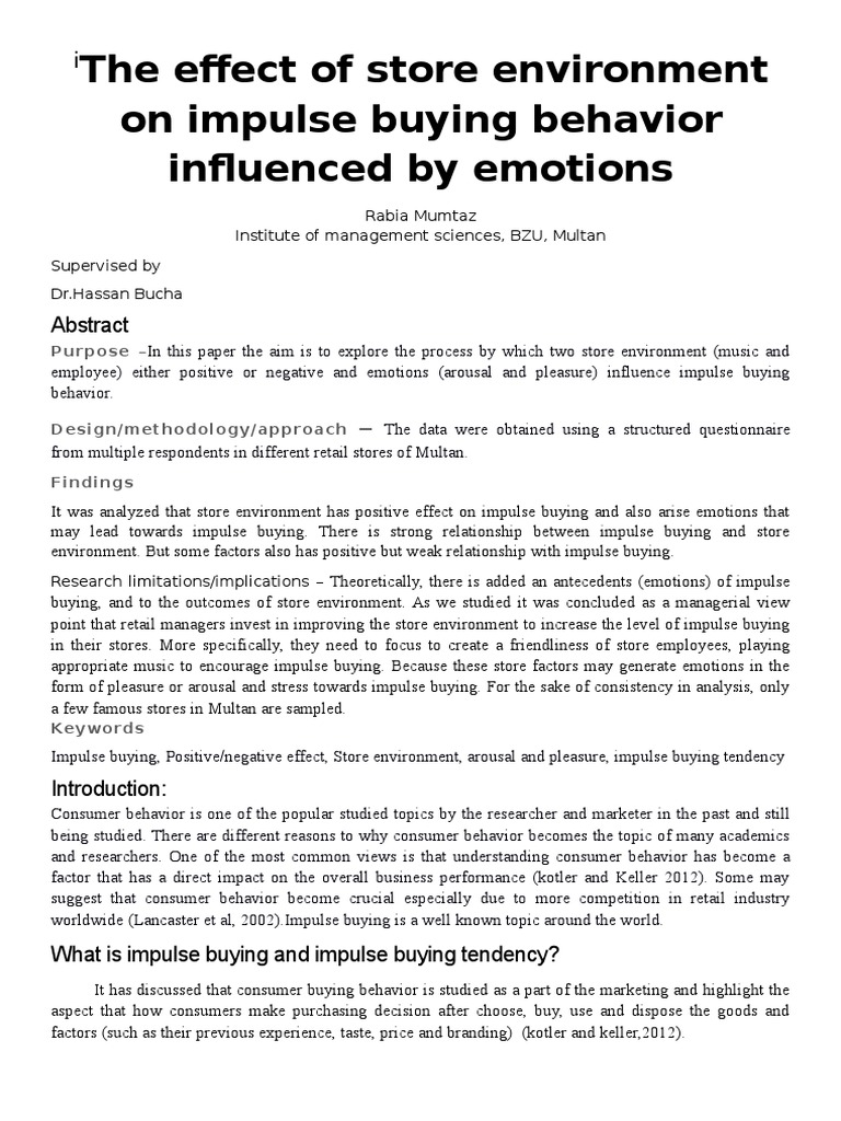 The Effect of Store Environment On Impulse Buying Behavior Influenced ...