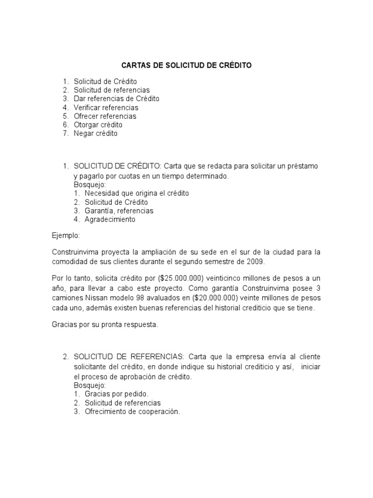 Cartas de Solicitud de Crédito Crédito (finanzas