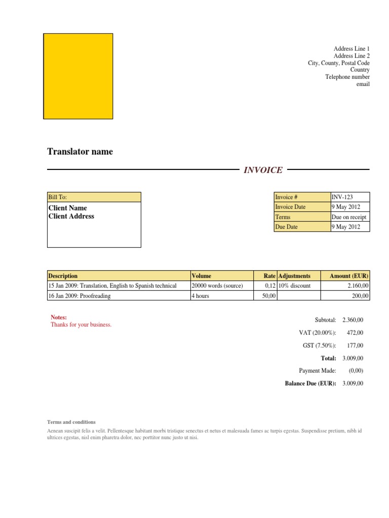 Spanish Translation Invoice Sample | PDF