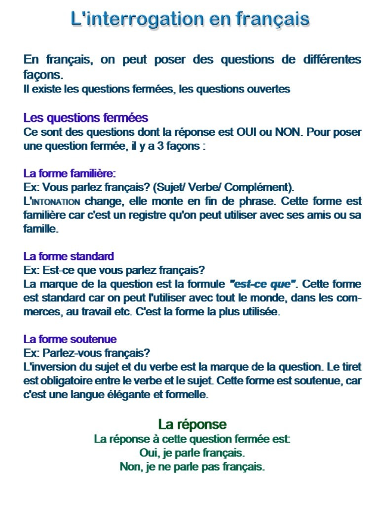 L Interrogation En Francais Pdf