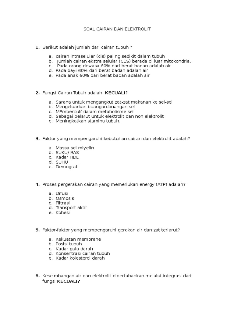 Soal Cairan Dan Elektrolit No Jwb