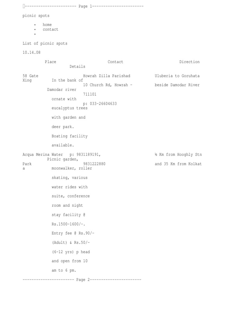 Picnic Spots PDF Nature