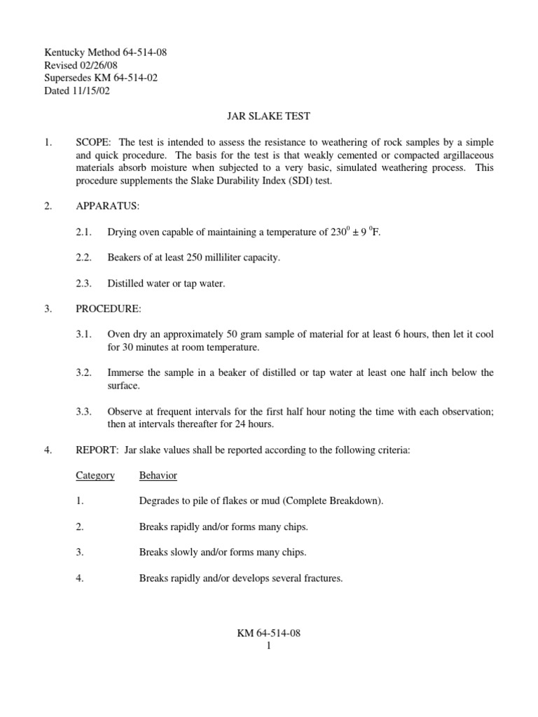 Jar Slake Test for Rock Durability | PDF | Science & Mathematics