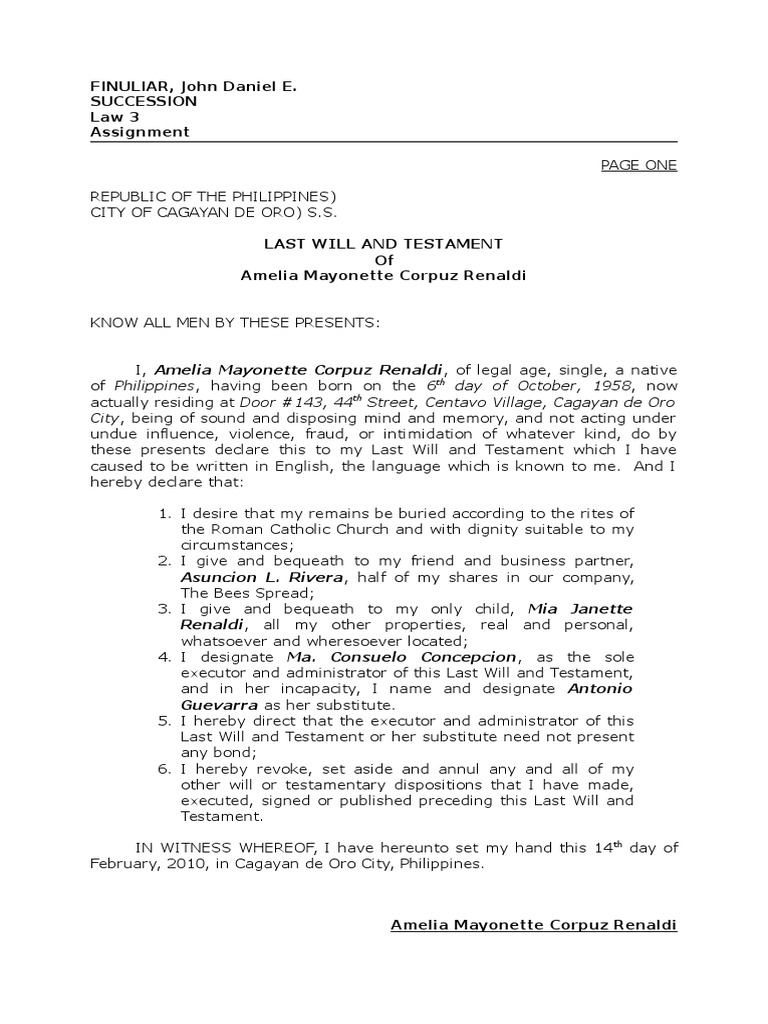 Sample Notarial Will Philippines | PDF | Will And Testament | Property Law