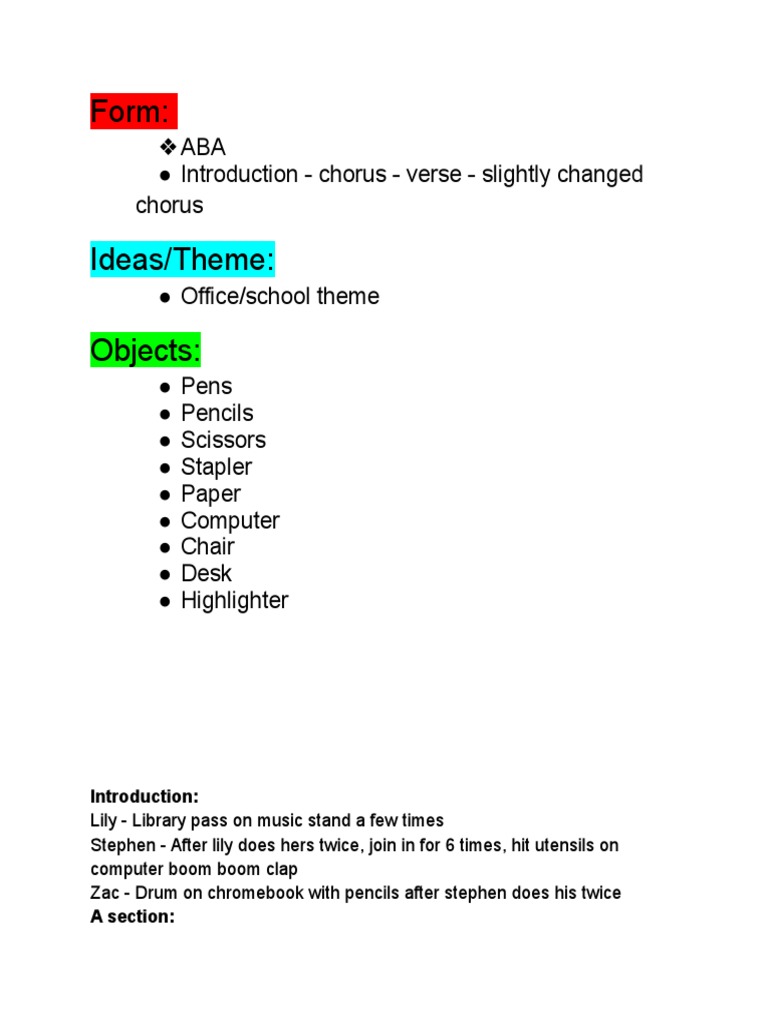 Office-Themed Music Composition Guide | PDF | Language Arts & Discipline