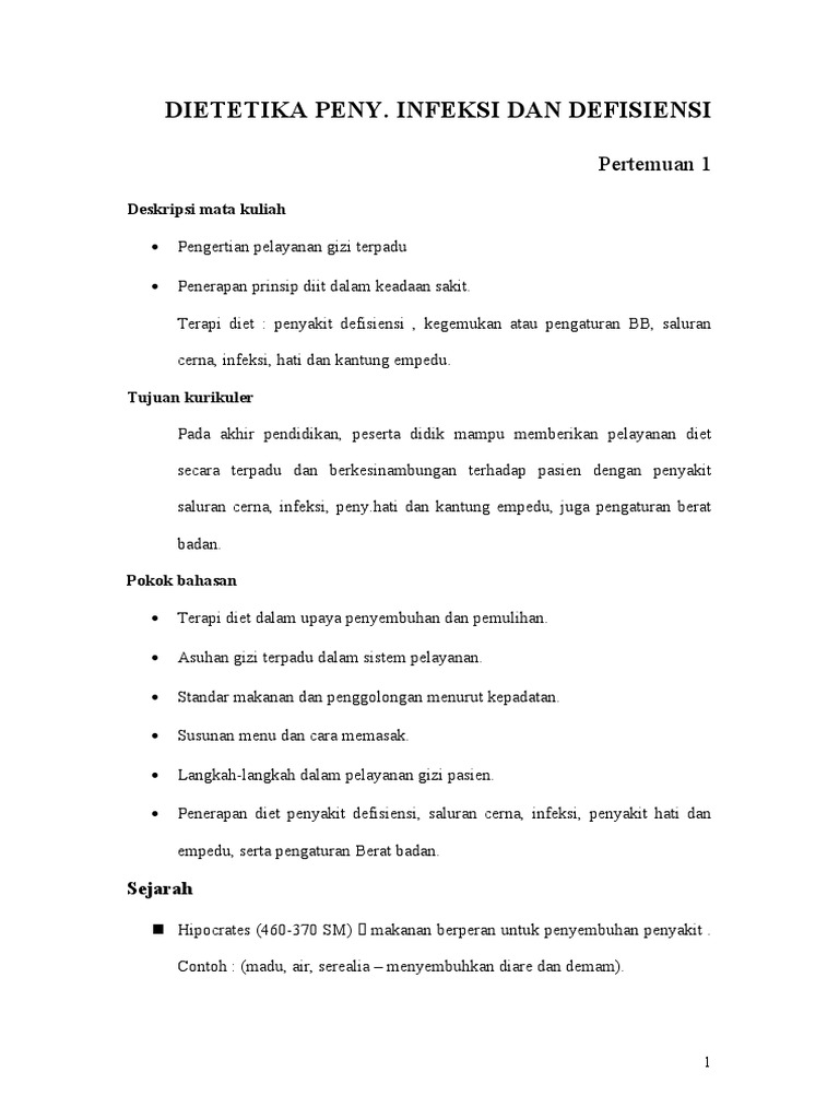 Diktat Kuliah Dietetik Penyakit Defisiensi Dan Infeksi Teori
