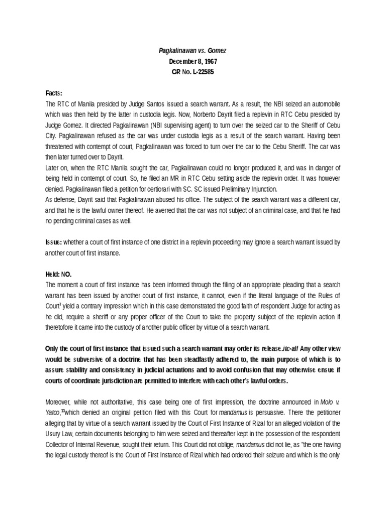 Court Jurisdiction in Replevin Cases | PDF | Mandamus | Search Warrant