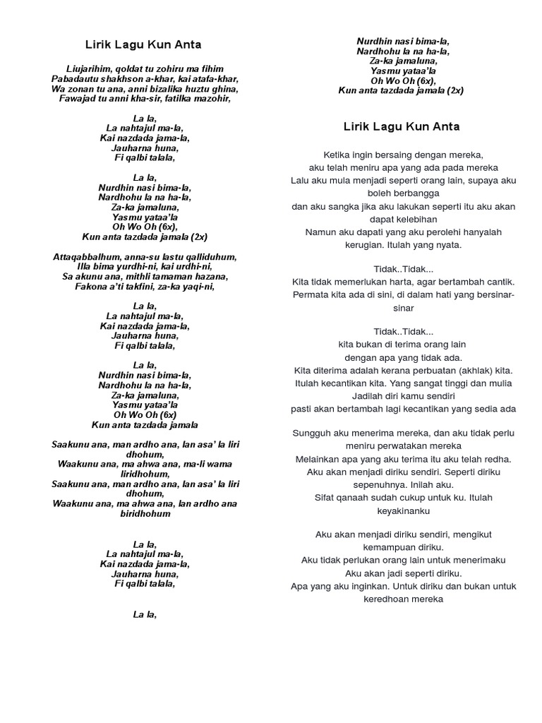 Lirik Lagu Kun Anta Pdf