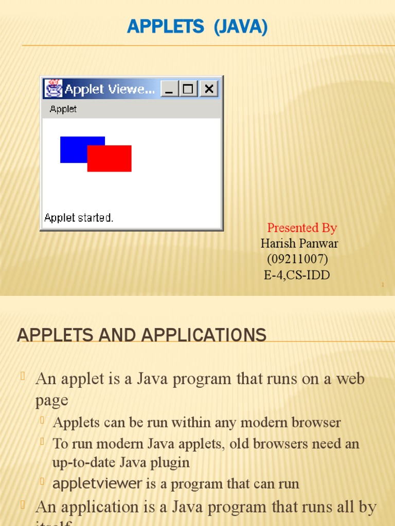 Applets (Java) : Presented by | PDF | Color | Java (Programming Language)