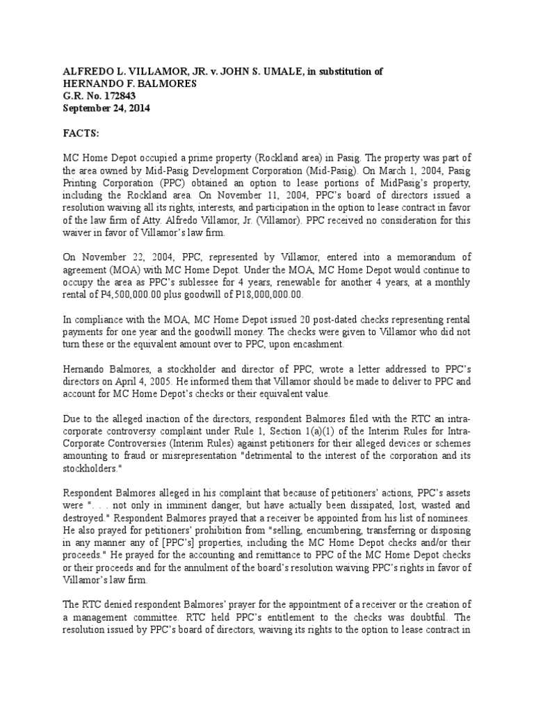 Villamor Jr V Umale Lawsuit Corporations