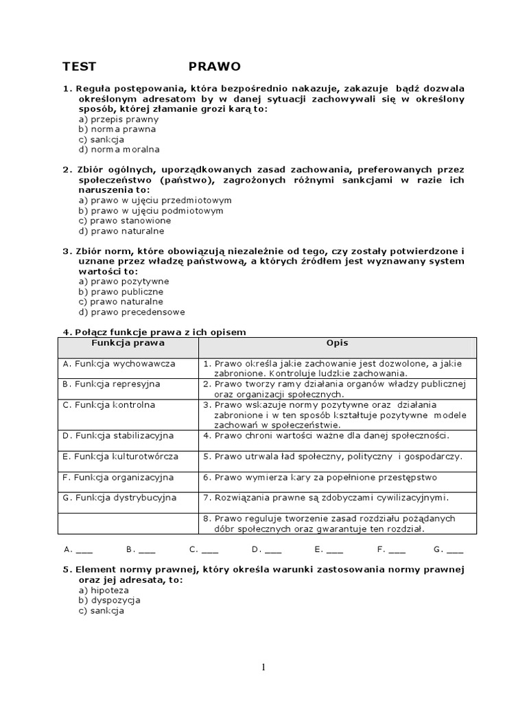 Wos Prawa Człowieka Test A Odpowiedzi Test Prawo | PDF