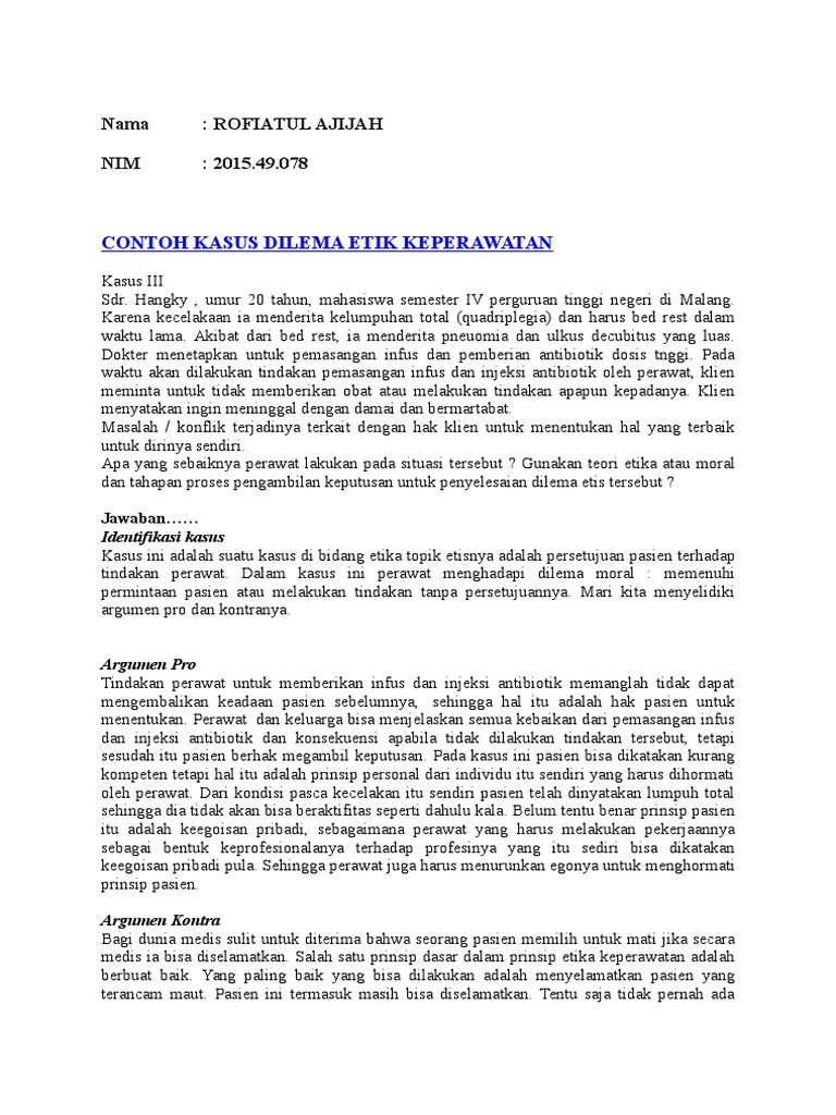 Contoh Kasus Dilema Etik Keperawatan Rofiq