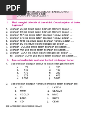 Soal Uh Bilangan Romawi Matematika Kelas 4 Semester 2