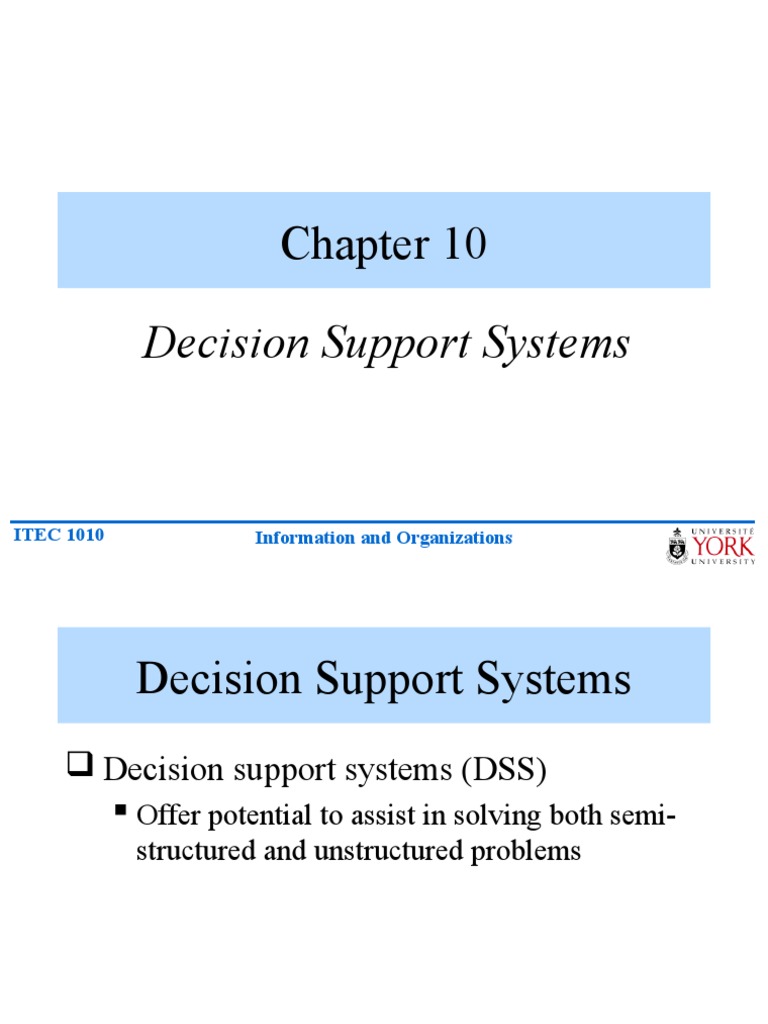 Decision Support Systems: ITEC 1010 Information and Organizations | PDF ...