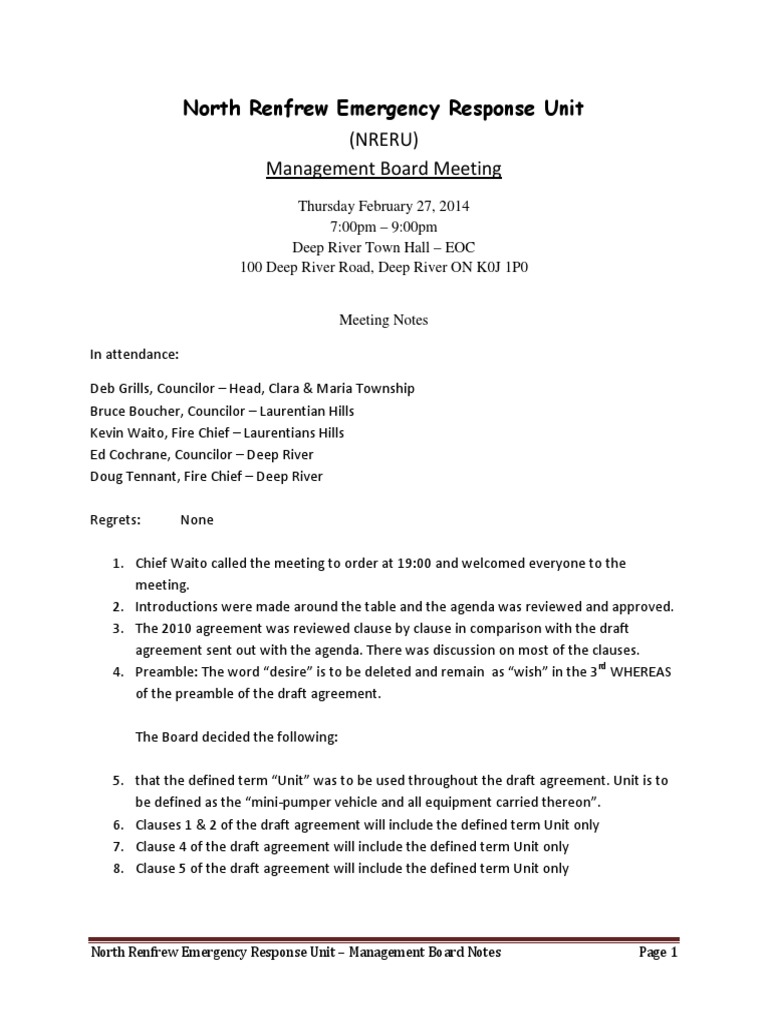 NRERU Meeting Notes | PDF | Firefighter | Mayor