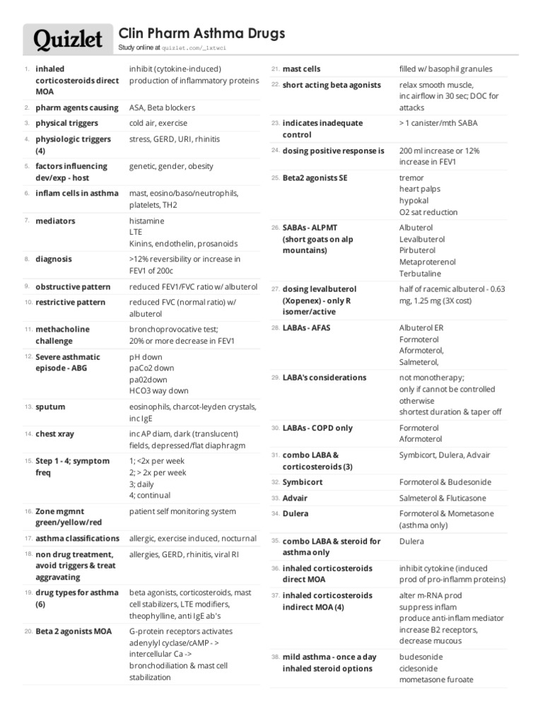 Asthma Drugs Clinical Pharmacology PDF Asthma Drugs