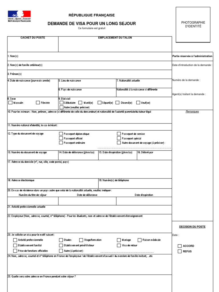 Demande de visa long séjour France | PDF | Visa (Document) | Passeport