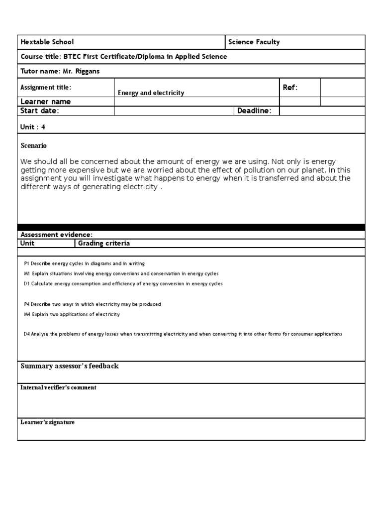 Task and Mark Sheet 1) | PDF | Technology & Engineering