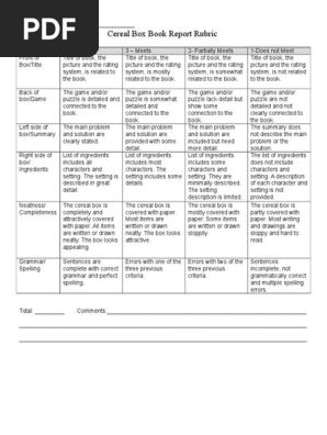 cereal box rubric