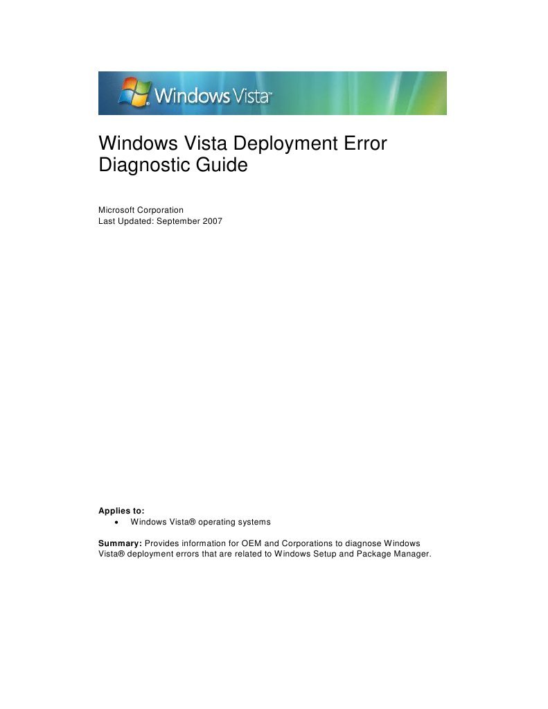 Windows Deployment Error Diagnostic Guide | PDF | Microsoft Windows ...