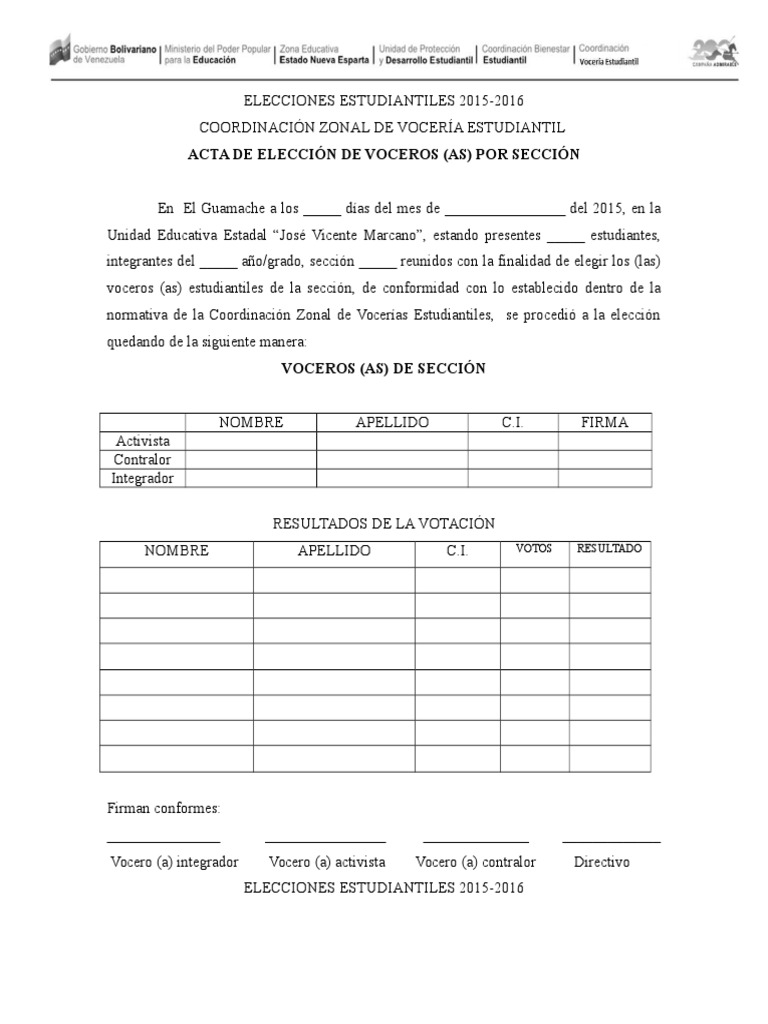 Actas Eleccion de Voceros PDF Elecciones Gobierno