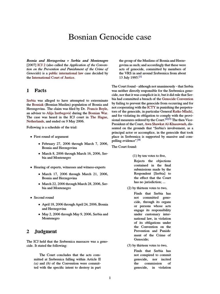 Bosnian Genocide Case Pdf International Criminal Law Human Rights