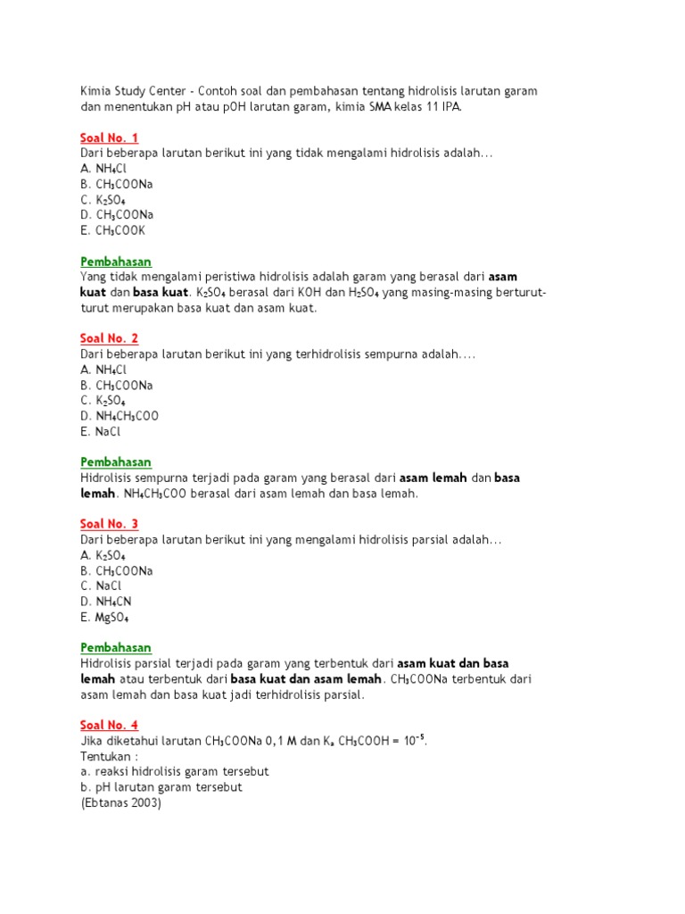 Contoh Soal Asam Basa Beserta Pembahasannya Contoh Soal