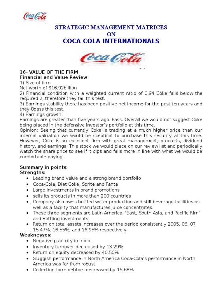 Coca Cola Case Study (1) Coca Cola Investing