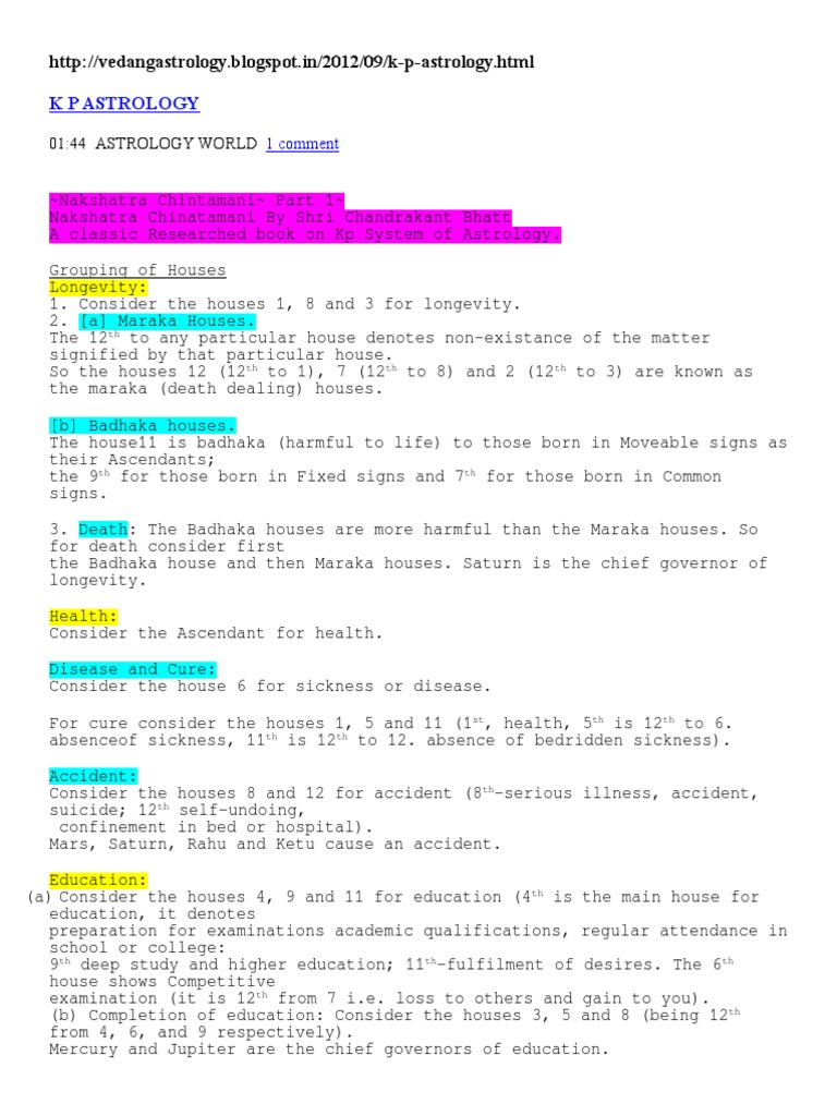 KP House Combination PDF In Astrology Divination