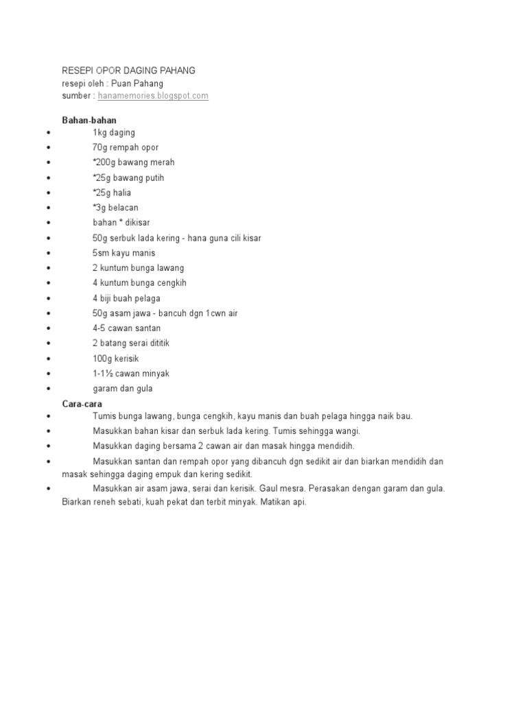 Resepi Opor Daging Pahang Pdf