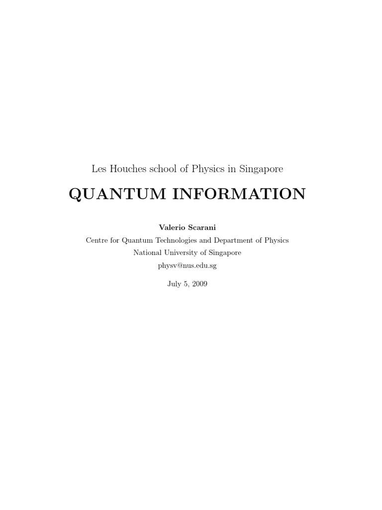 Quantum Information Lecture Notes | PDF | Quantum Entanglement | Vector ...