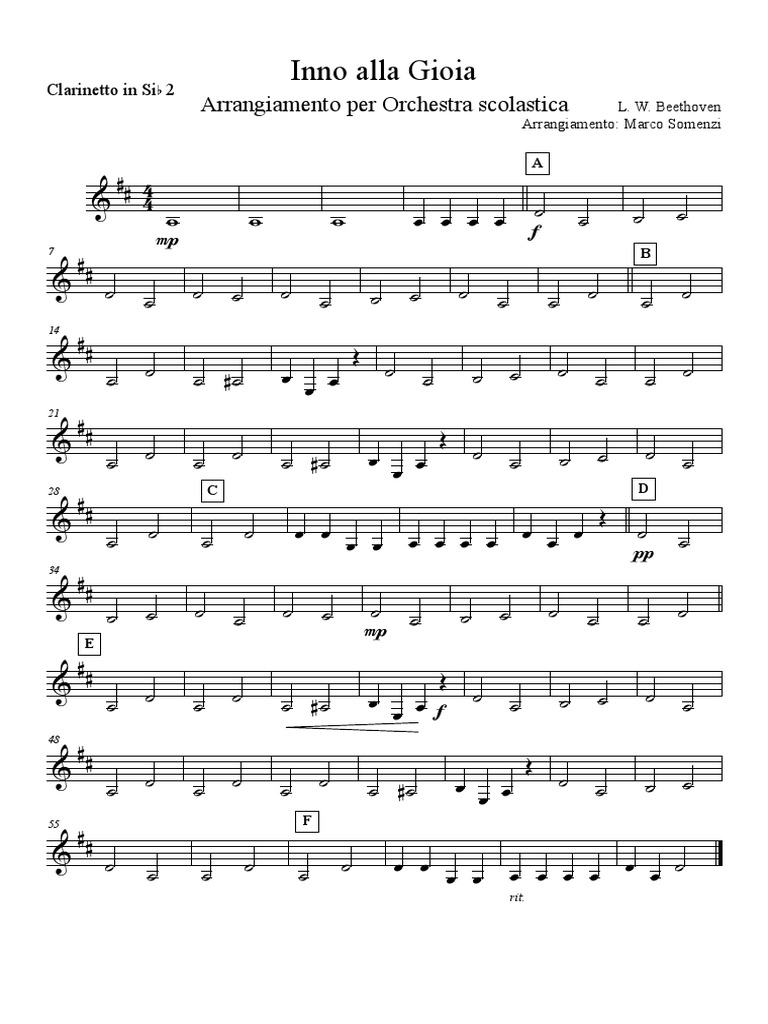 Inno Alla Gioia 4 Clarinetto In Sib 2