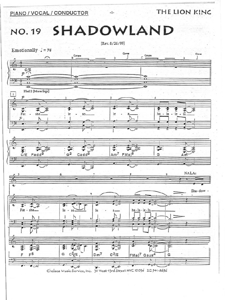 The Lion King (Musical) - Shadowland-SheetMusic | PDF