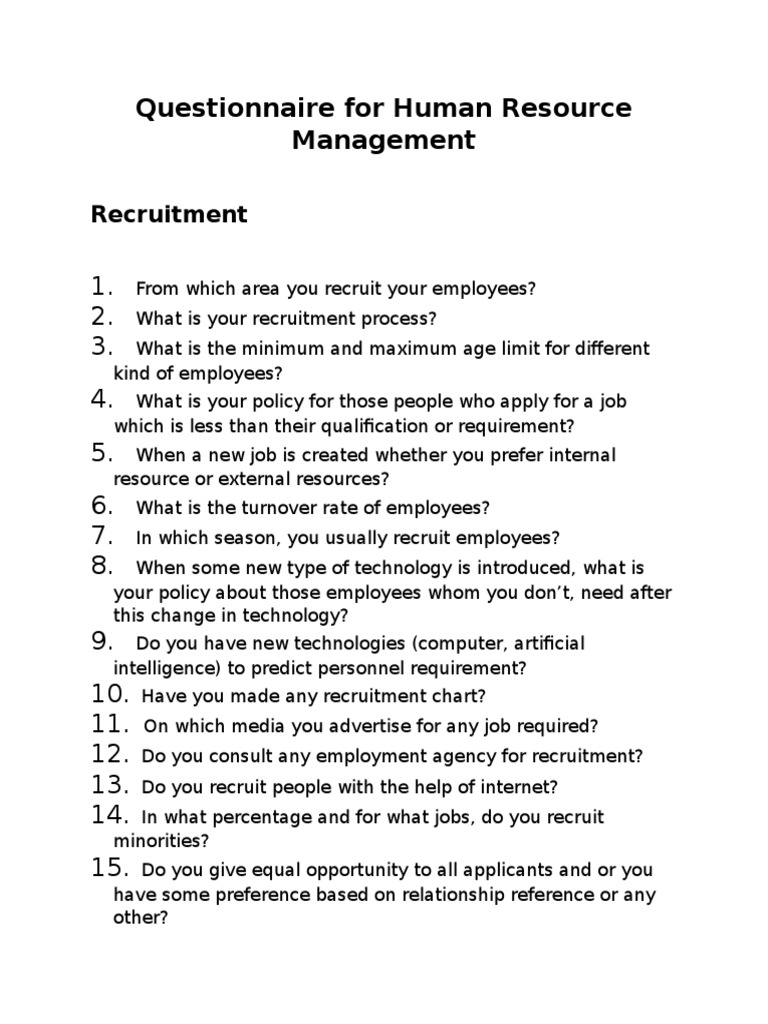 Questionnaire For Human Resource Management | PDF | Recruitment 