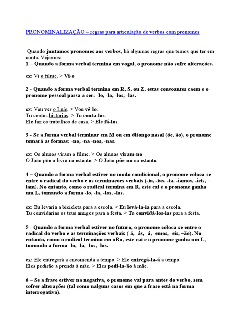 PRONOMINALIZAÇÃO | PDF | Tempo gramatical | Pronome